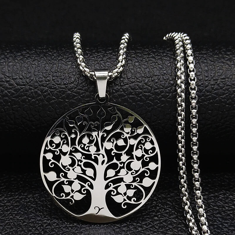 Tree of Life Stainless Steel Pendant Chain Necklace Silver Gold Color Women Men