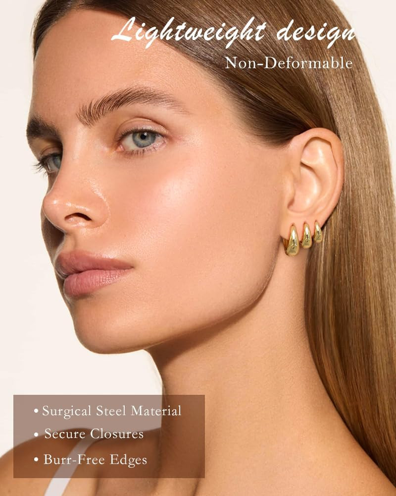 Surgical Steel Small Huggie Hoop Earrings for Women Set,14K Gold Plated Hypoalle