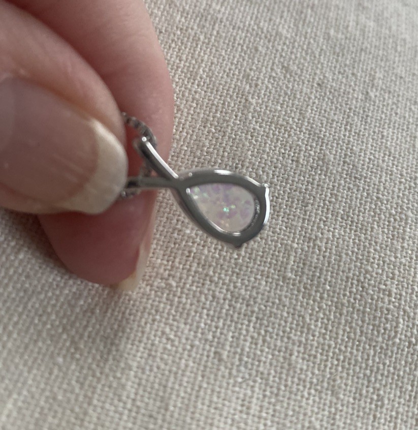 New White Fire Opal Necklace Pendant Box Chain Silver