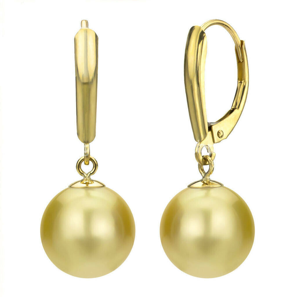 Women’s 8/10/12/14/16mm South Sea Shell Pearl Dangle Leverback Earrings AA