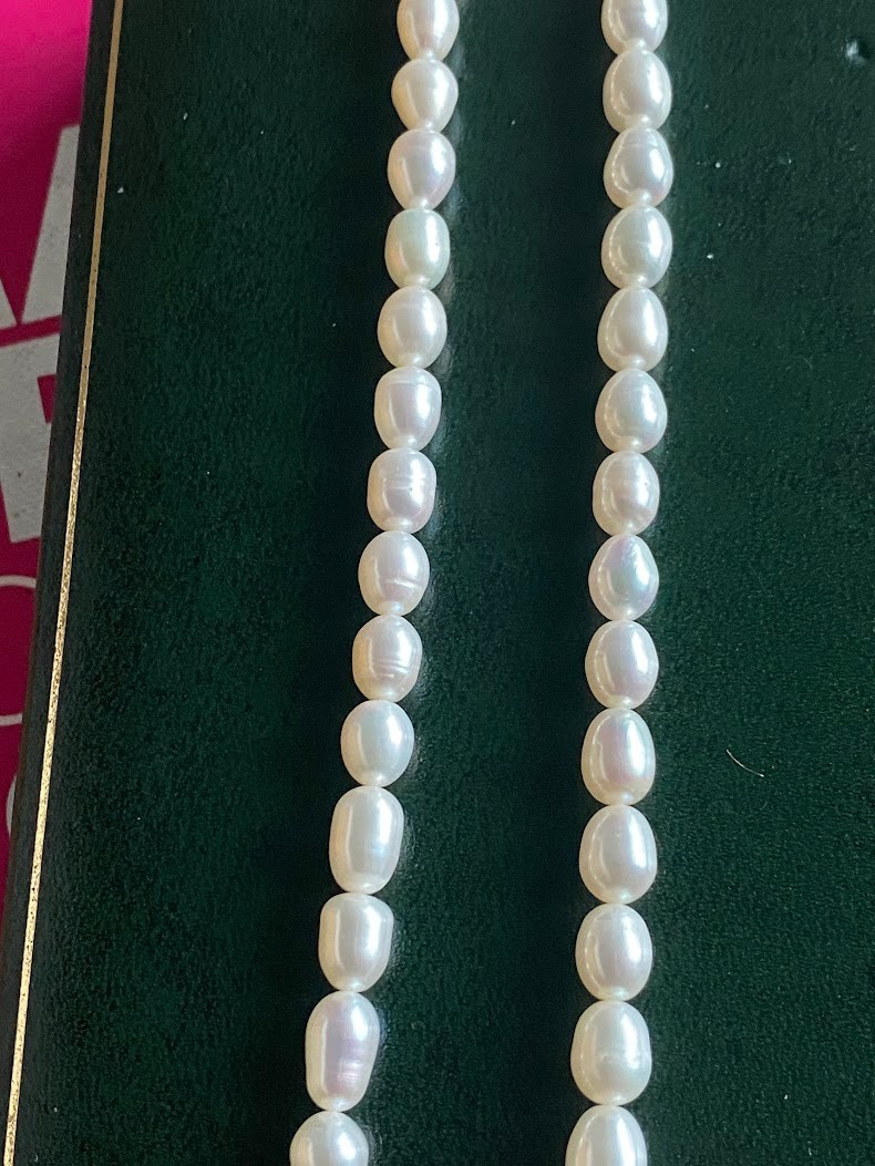 Vintage White Freshwater Cultured Pearl Necklace – 40cm Rice Bead Choker Pin