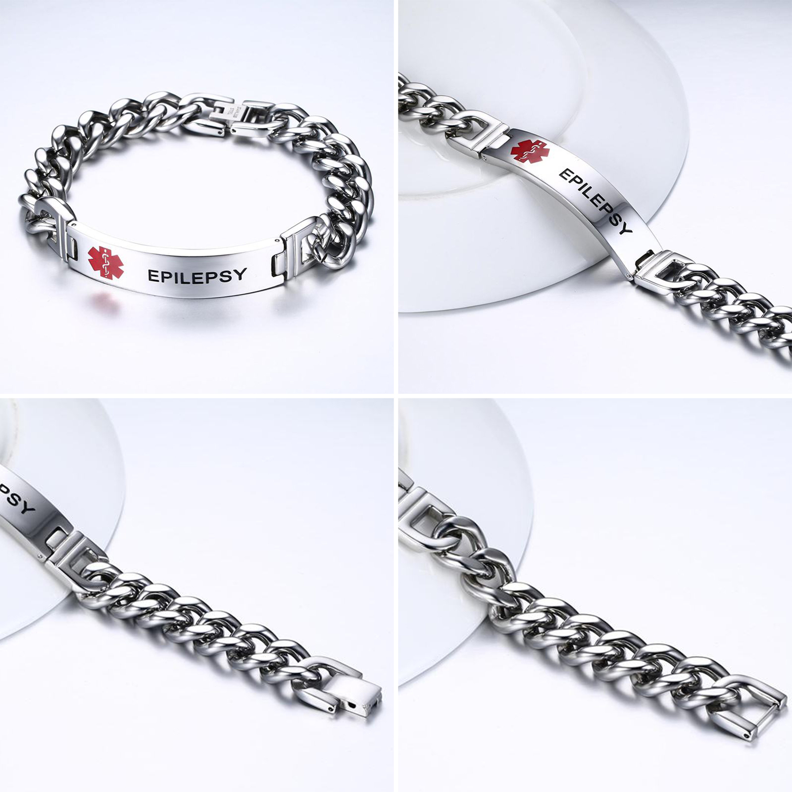 Emergency Medical Alert ID Bracelet For Men LASER ENGRAVED Stainless Steel 8.27′