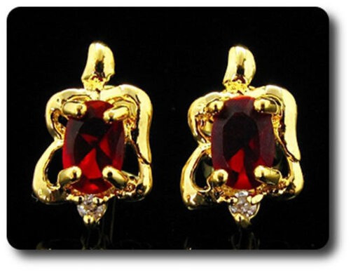 Earrings Ruby 0 3/32×0 9/32in Gold Plated 18 K-9
