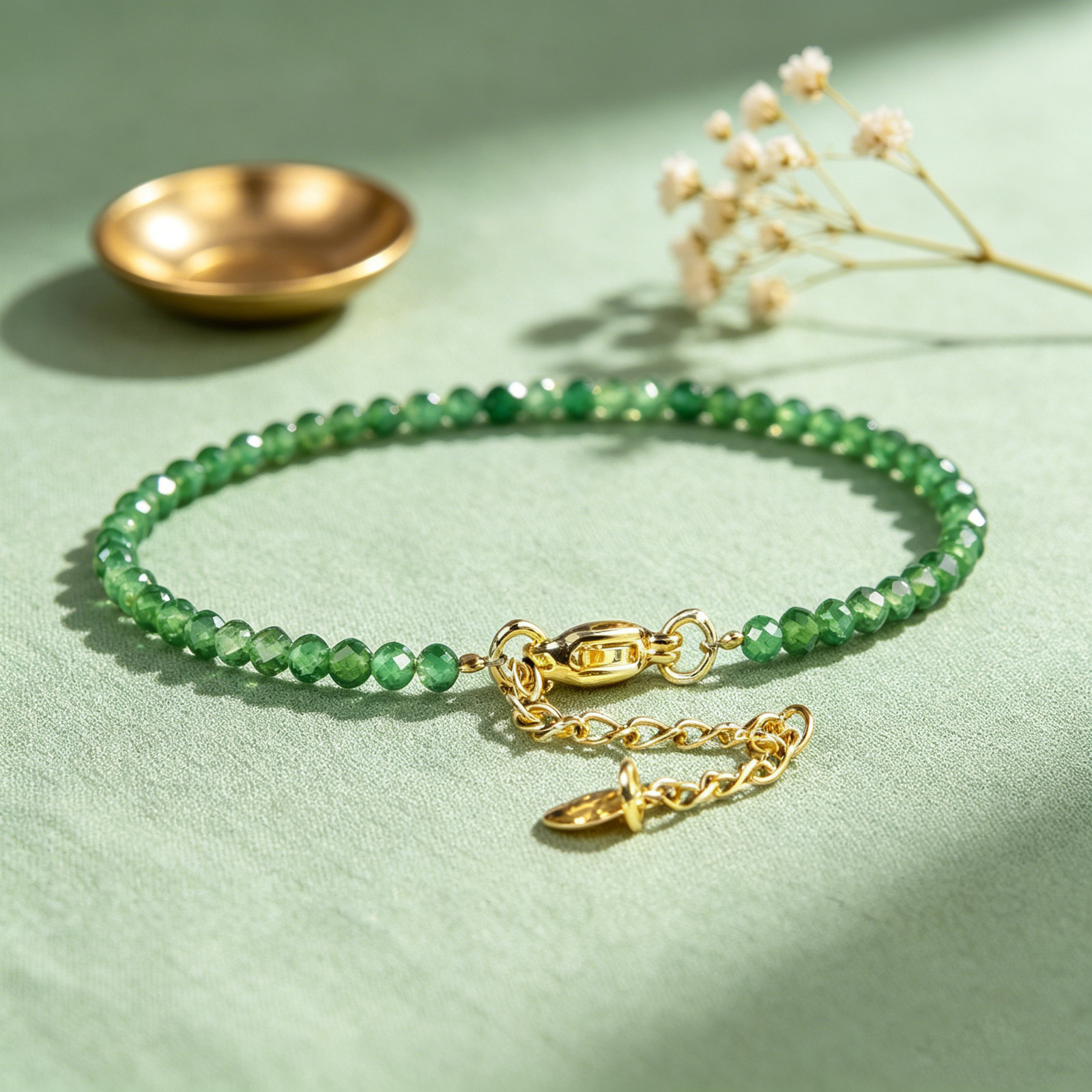 Natural Emerald Beaded Dainty Gold Filled Bracelet Minimalist Stackable Jewelry