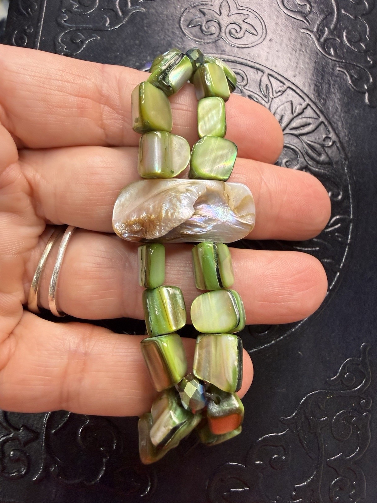 Green Mother of Pearl Double Wrap Bracelet | Handmade Bracelet | Stretchy