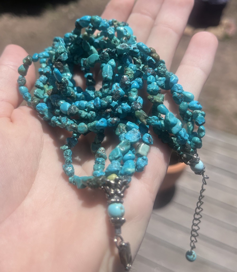 Turquoise Necklace 19” Multistrand, 60g, Stabilized, Color enhanced, 5-7mm