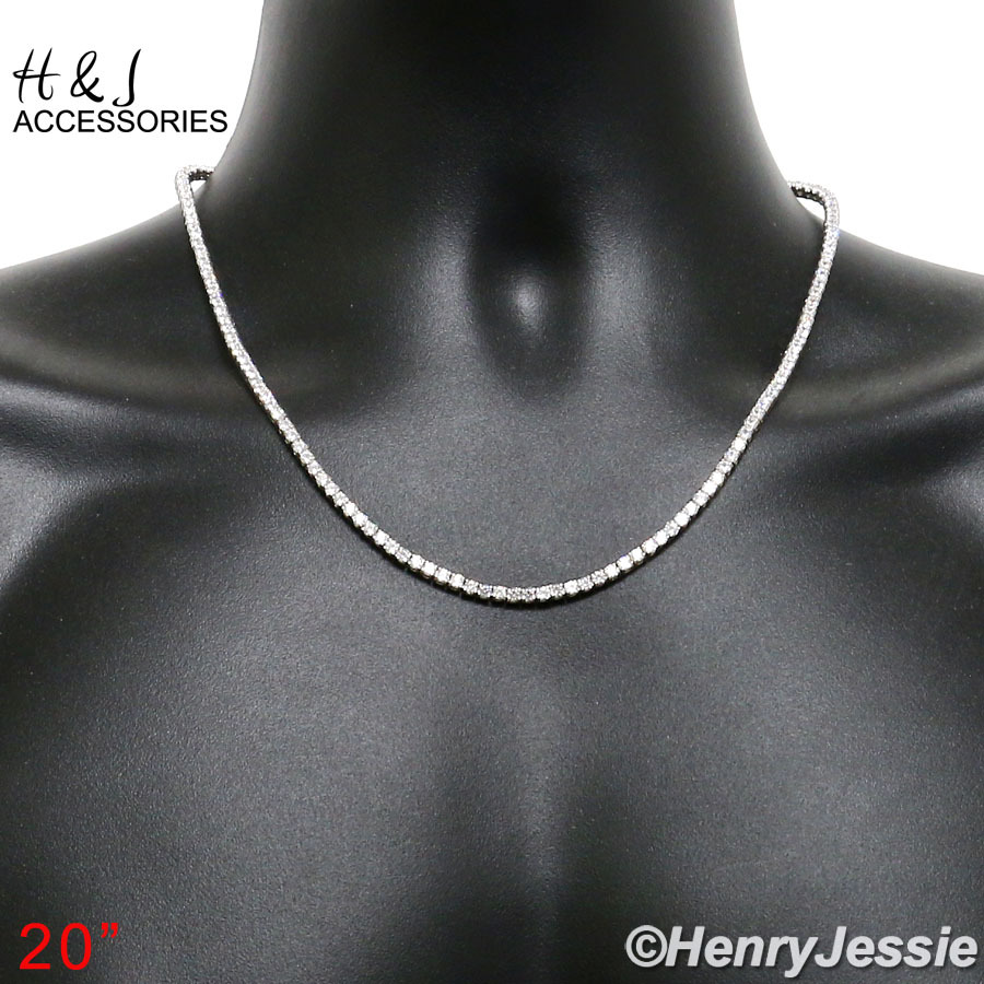 MEN 925 STERLING SILVER 17″-28″X3MM BLING CZ 1 ROW TENNIS CHAIN NECKLACE*SN10