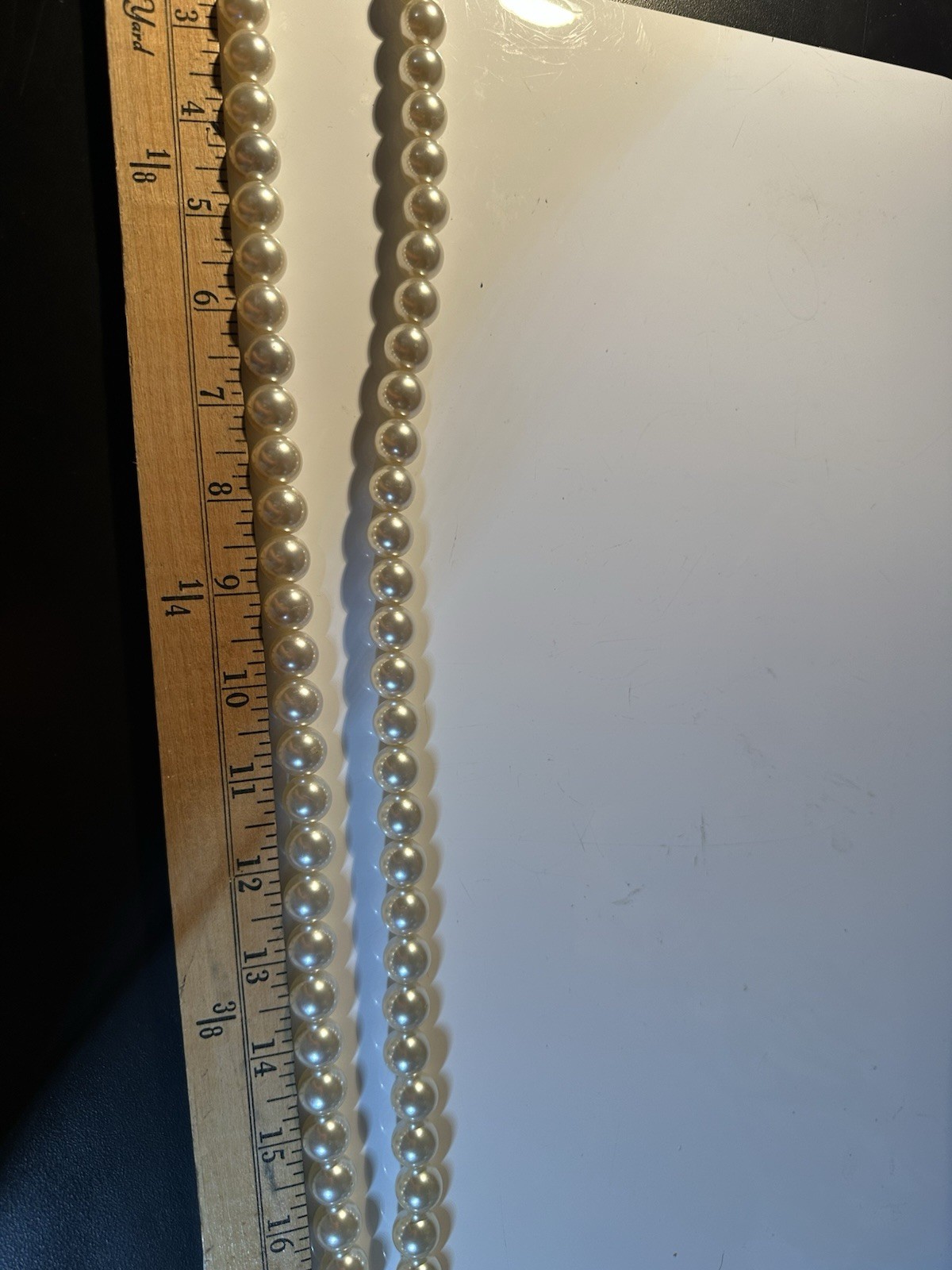 White Faux Pearl Beaded Strand Necklace, Spring Ring Clasp, 24 in