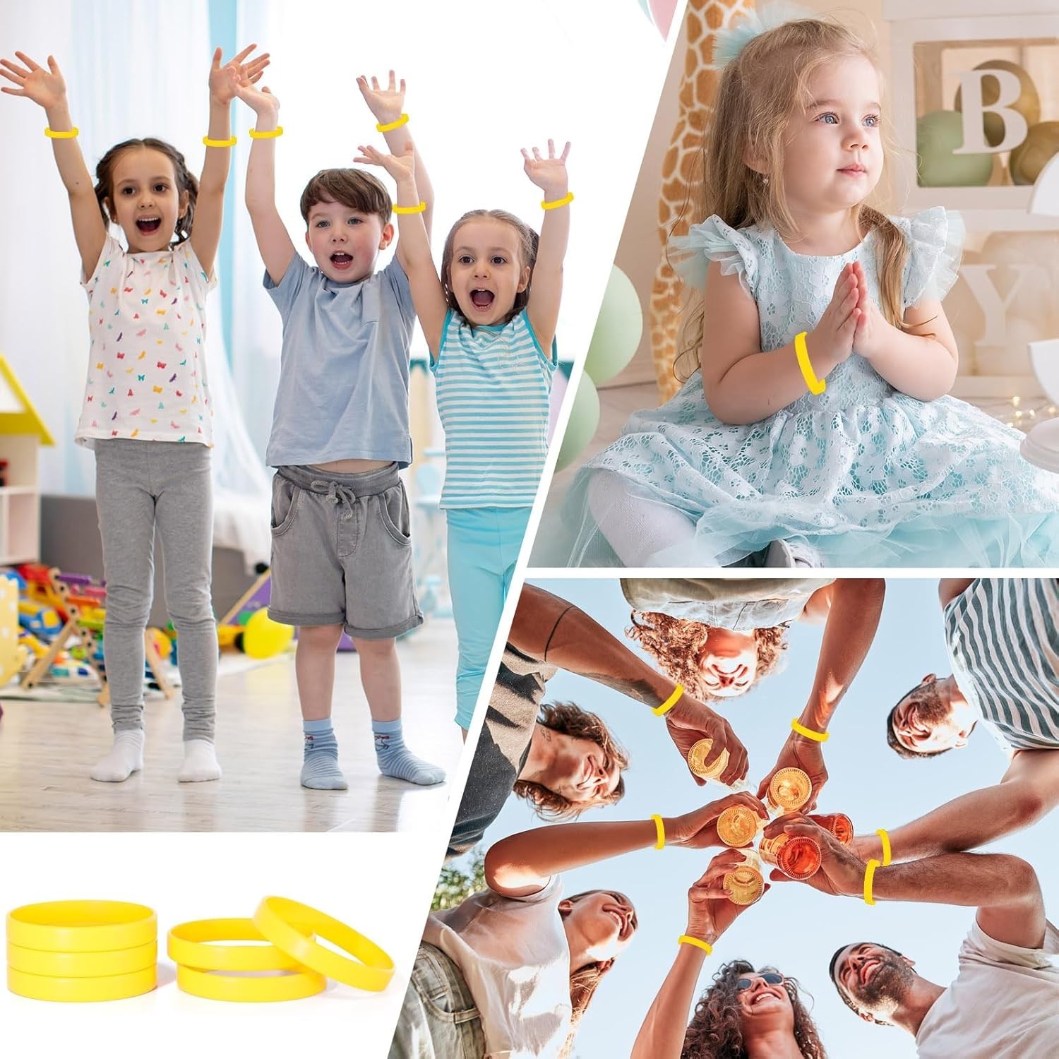 12 Pieces Silicone Bracelets- Yellow Color Blank Rubber Wristbands for Adults…