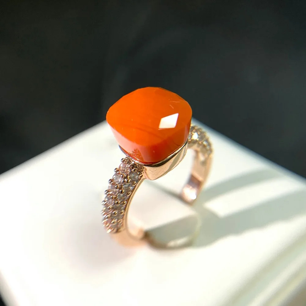 Cocktail Ring Square Zircon Crystal 10mm Gold Plated Colorful Stone Jewelry