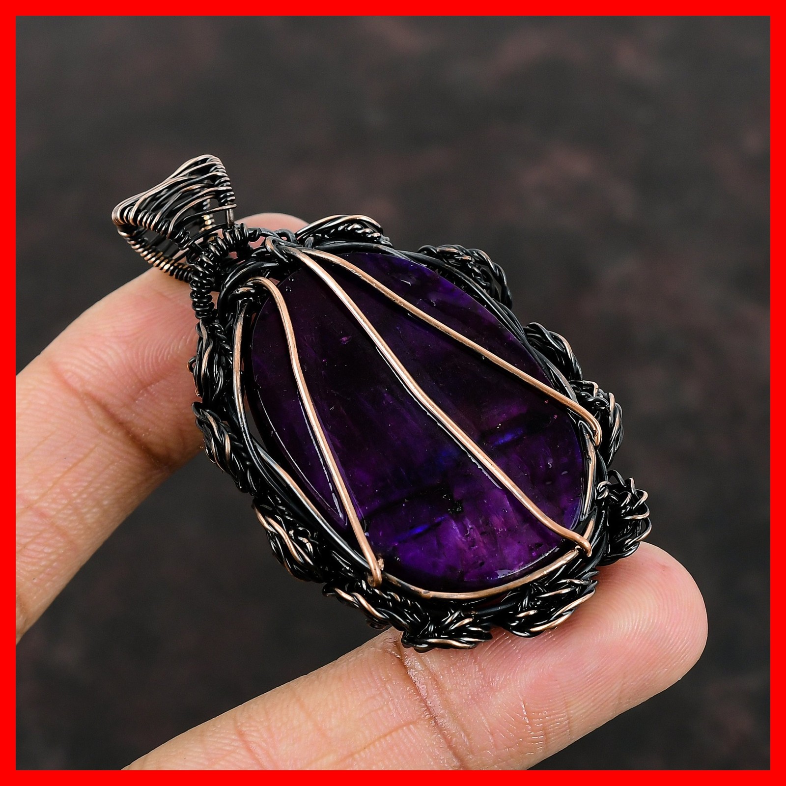 Natural Pink Fire Labradorite Copper New Flower And Wire Wrapped Pendant Jewelry