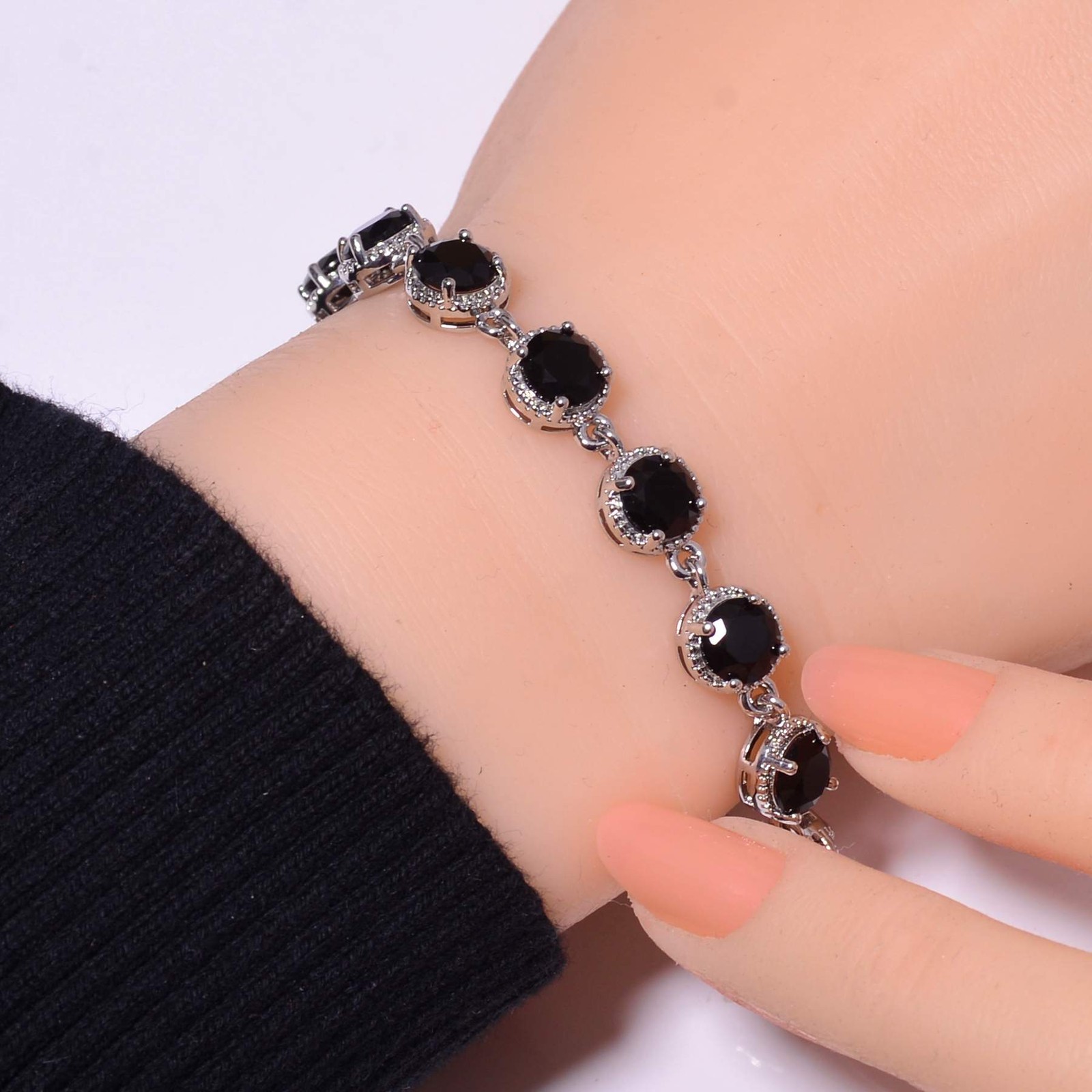 Black Onyx Gemstone 925 Sterling Silver Tennis Bracelet 7.99″ B81, Gift for her