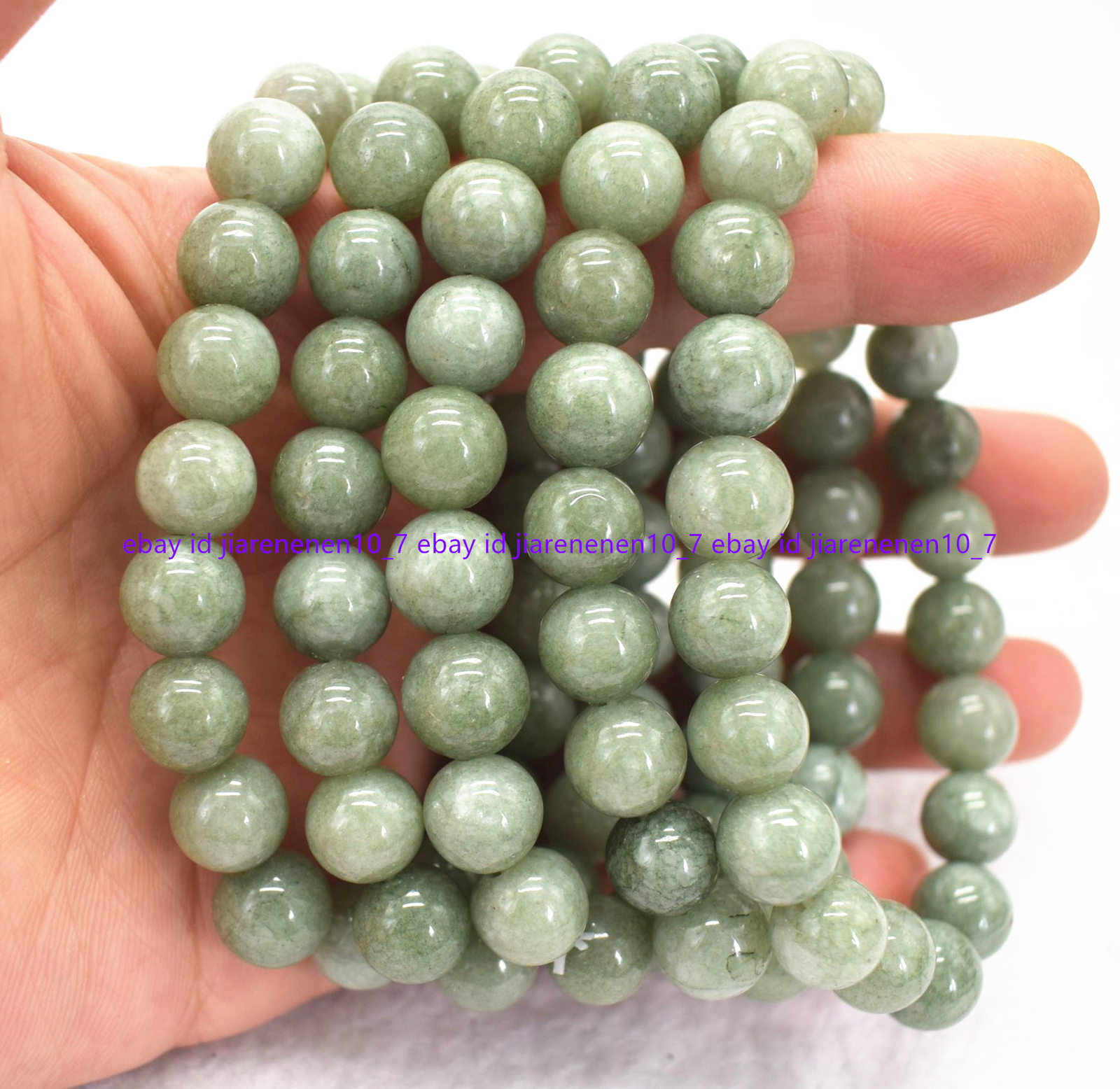 5 Pcs 6/8/10/12/14mm Natural A Green Jade Round Gems bead Elastic Bracelet 7.5”