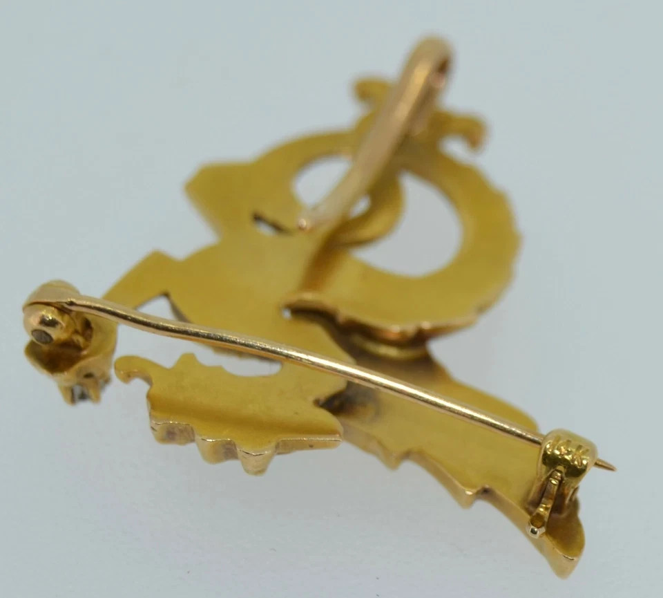 14K & Art Nouveau Chimera Dragon Brooch Watch Pin