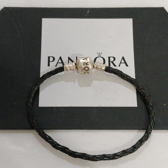 Pandora Double Black Braided Leather Bracelet 12.0″