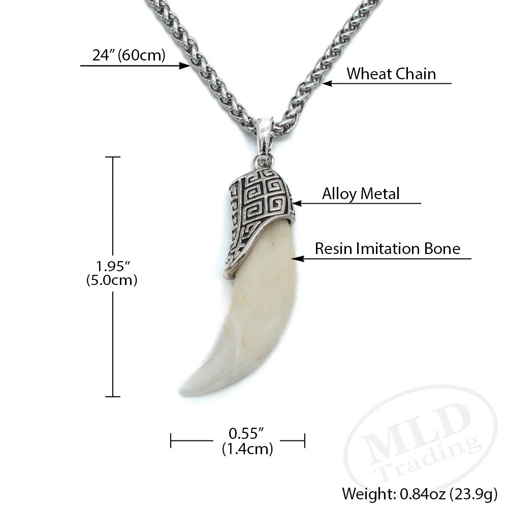 Faux Wolf Tooth Pendant Necklace – Resin & Alloy Cap – Tribal Viking Style