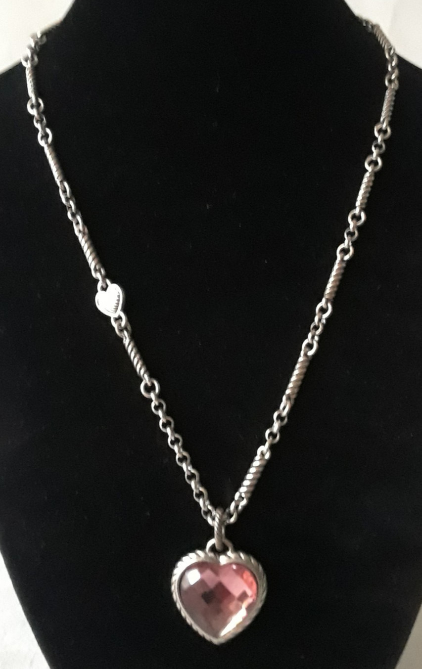 Silver Tone 2 Tone Reversible Heart Pendant Necklace Heart 18 in Chain