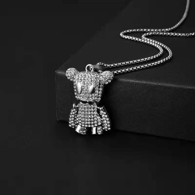 Fashion Teddy Bear Pendant Titanium Steel Necklace with Chain Unisex Decorations