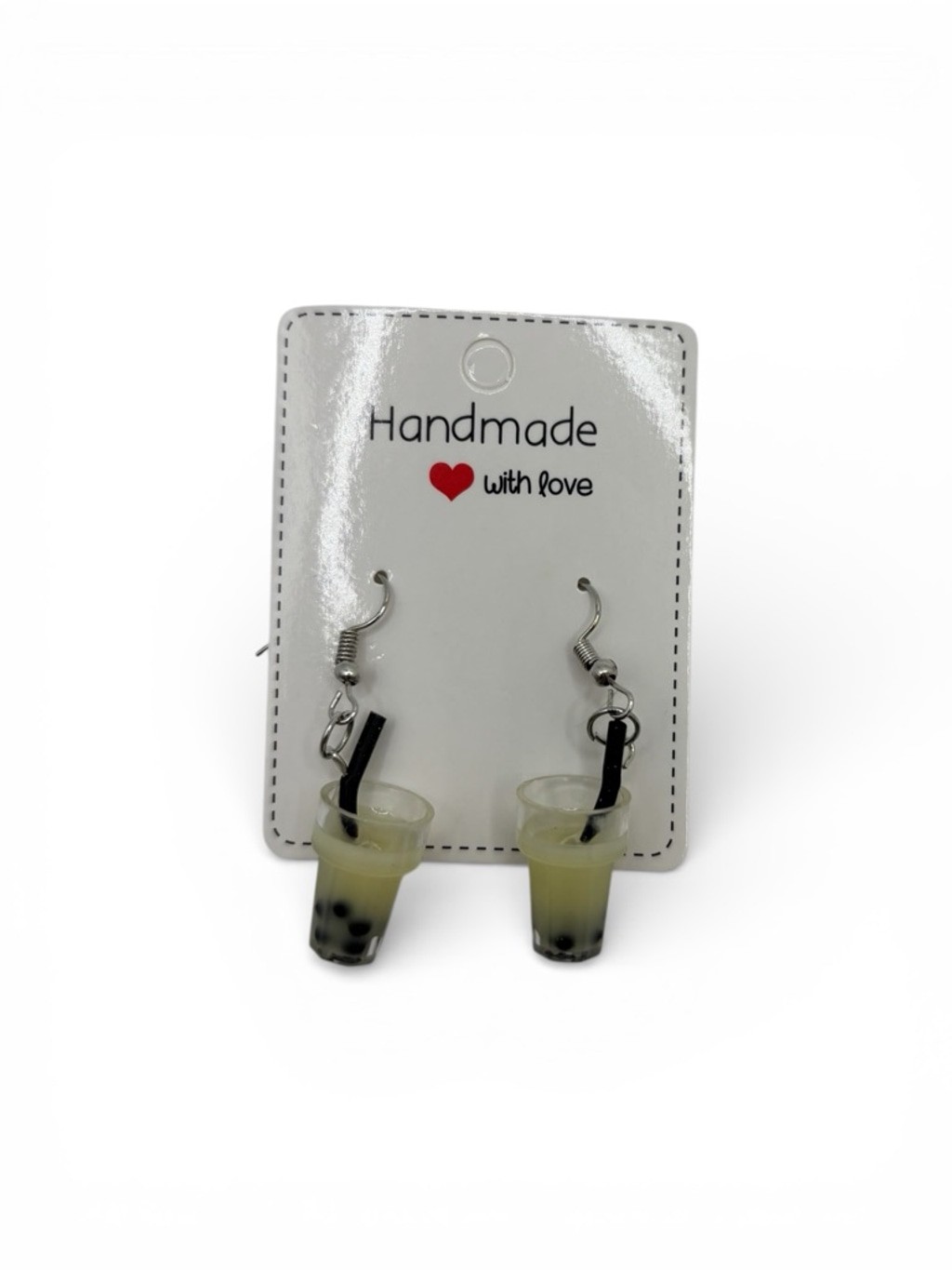 Bubble Tea Drop Earrings in Beige and Black