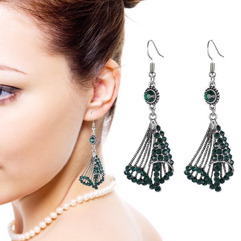 Gorgeous Women Retro Bohemian Earrings Rhinestones Spiral Geometry Style 1495