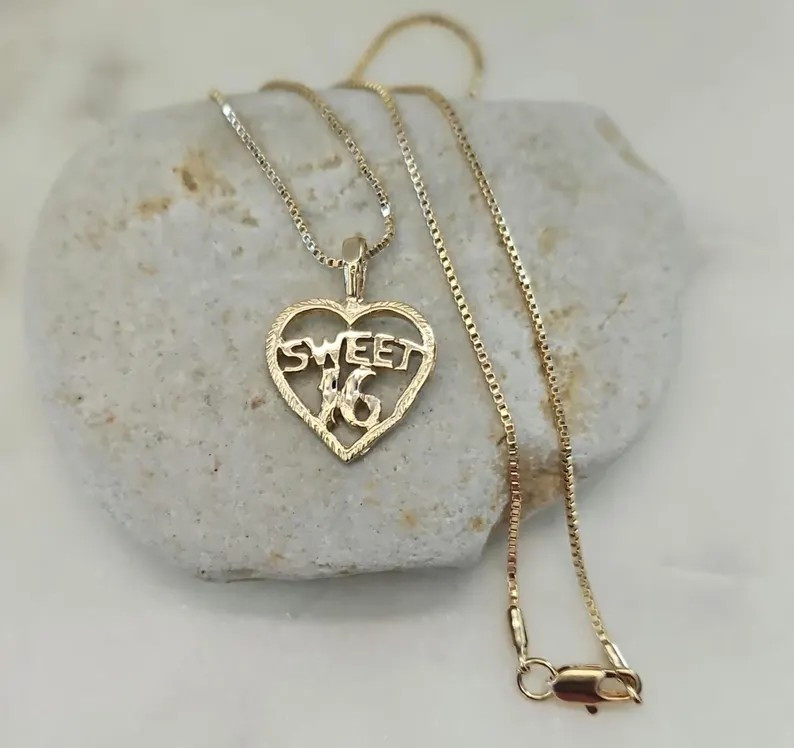 Gold Sweet 16 Necklace, 14k Heavy Plated Gold, Sweet Sixteen Necklace