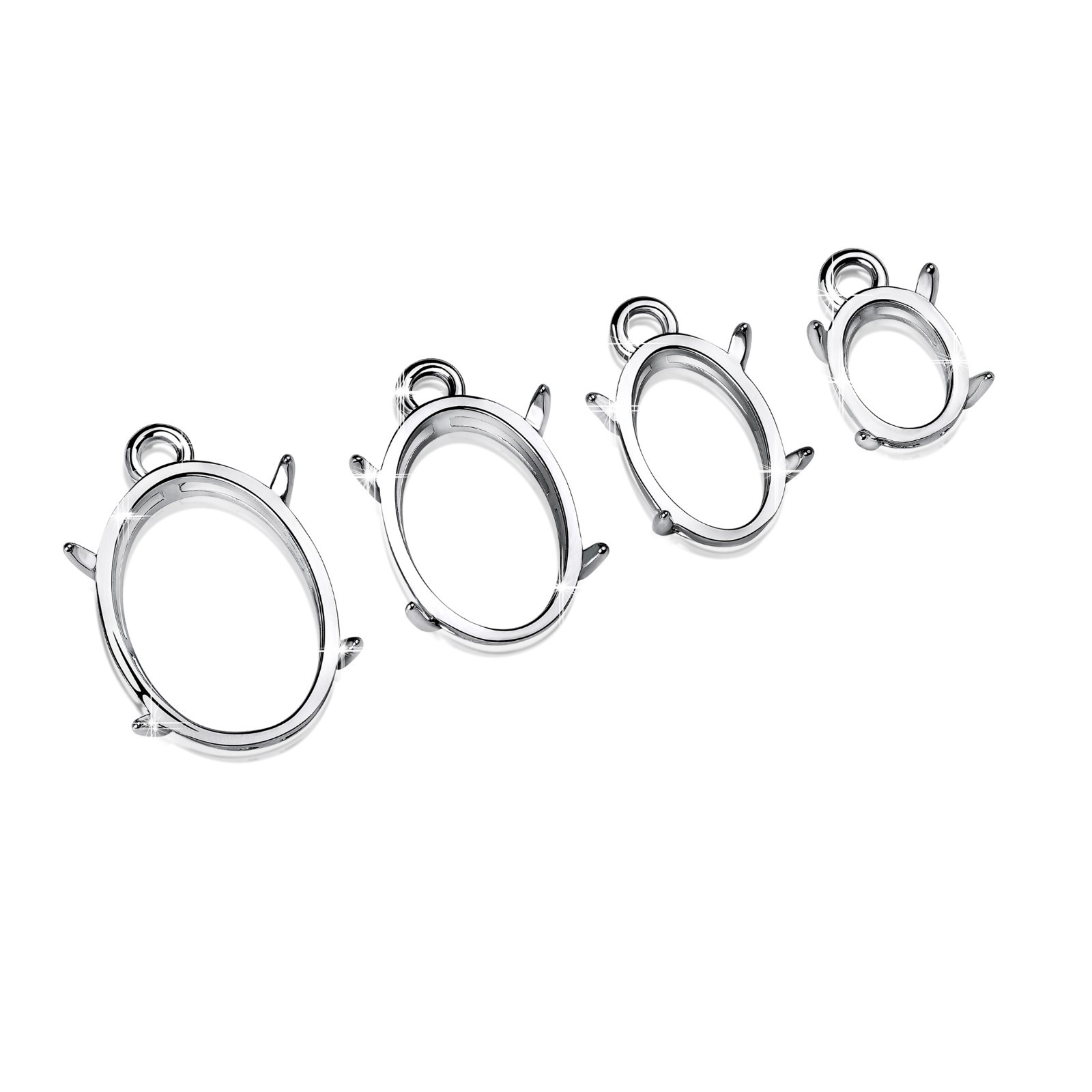 Silver Prong Settings – Rhodium Plated Universal Mounts for Pendants, Earrings