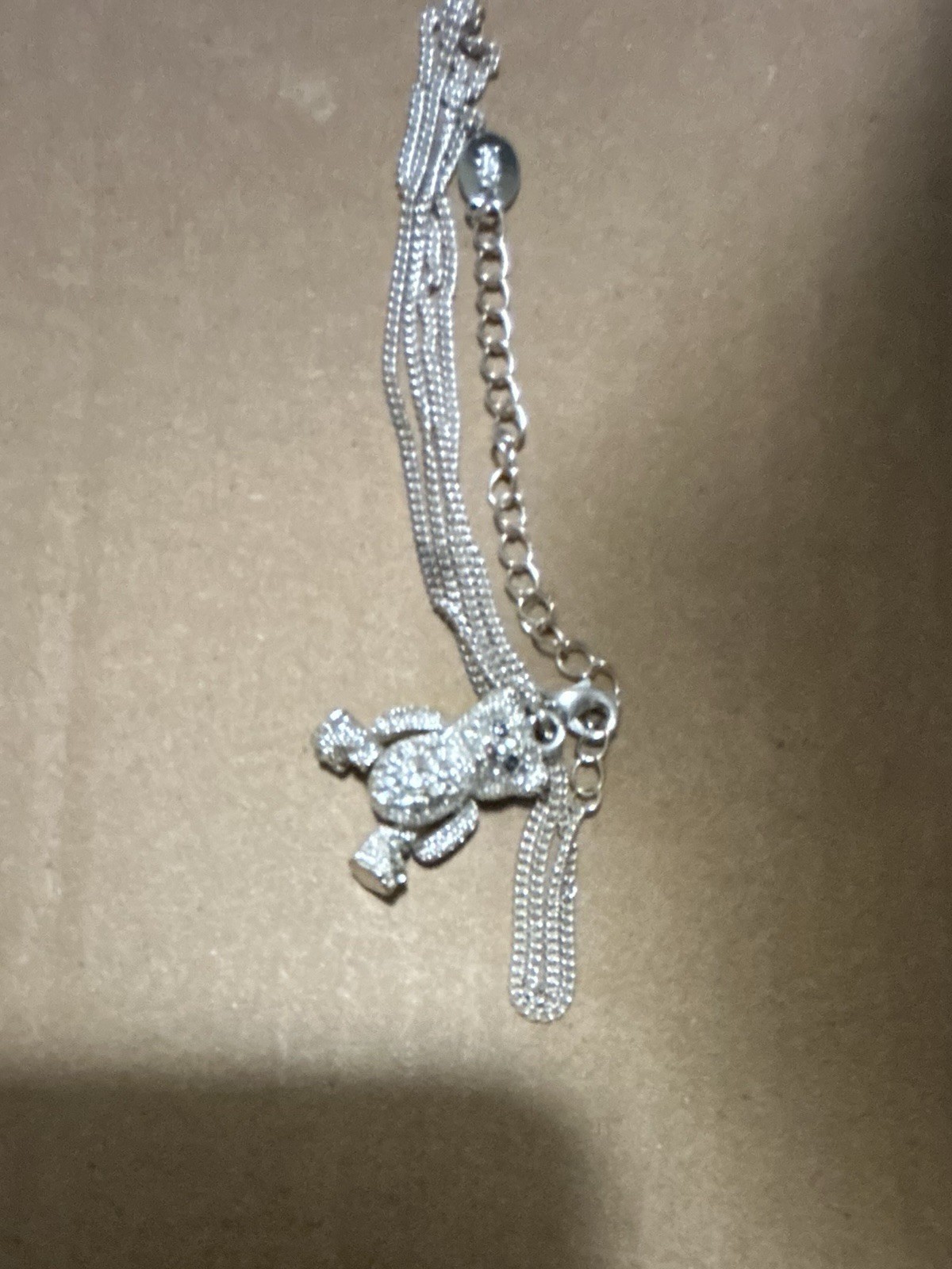 Silver Tone Crystal Teddy Bear Charm Pendant Necklace Cable Chain Adjustable