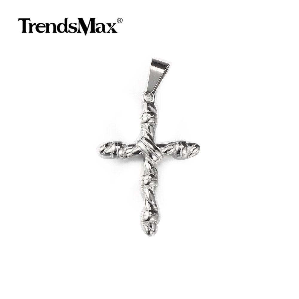 Men’s Silver Tone Stainless Steel Chain Vintage Religious Cross Pendant Necklace