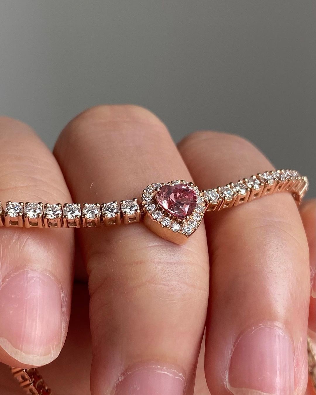Pink Heart Cut Simulated CZ Halo 925 Sterling Silver Valentine Tennis Bracelet