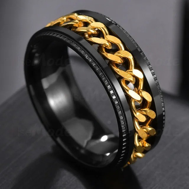 Stainless Steel Multicolor Rotating Spinner Round Chain Ring Unisex, Women, Men