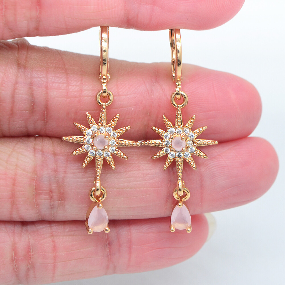 18K Yellow Gold Filled Women Fashion Lake Blue Topaz Star Dangle Earrings