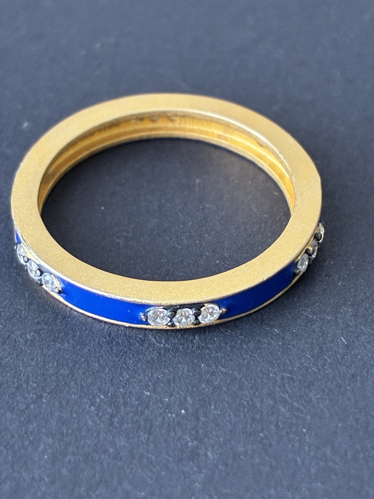 Freida Rothman Sterling Silver 925 Gold Tone Blue Enamel Band Ring Sz 8