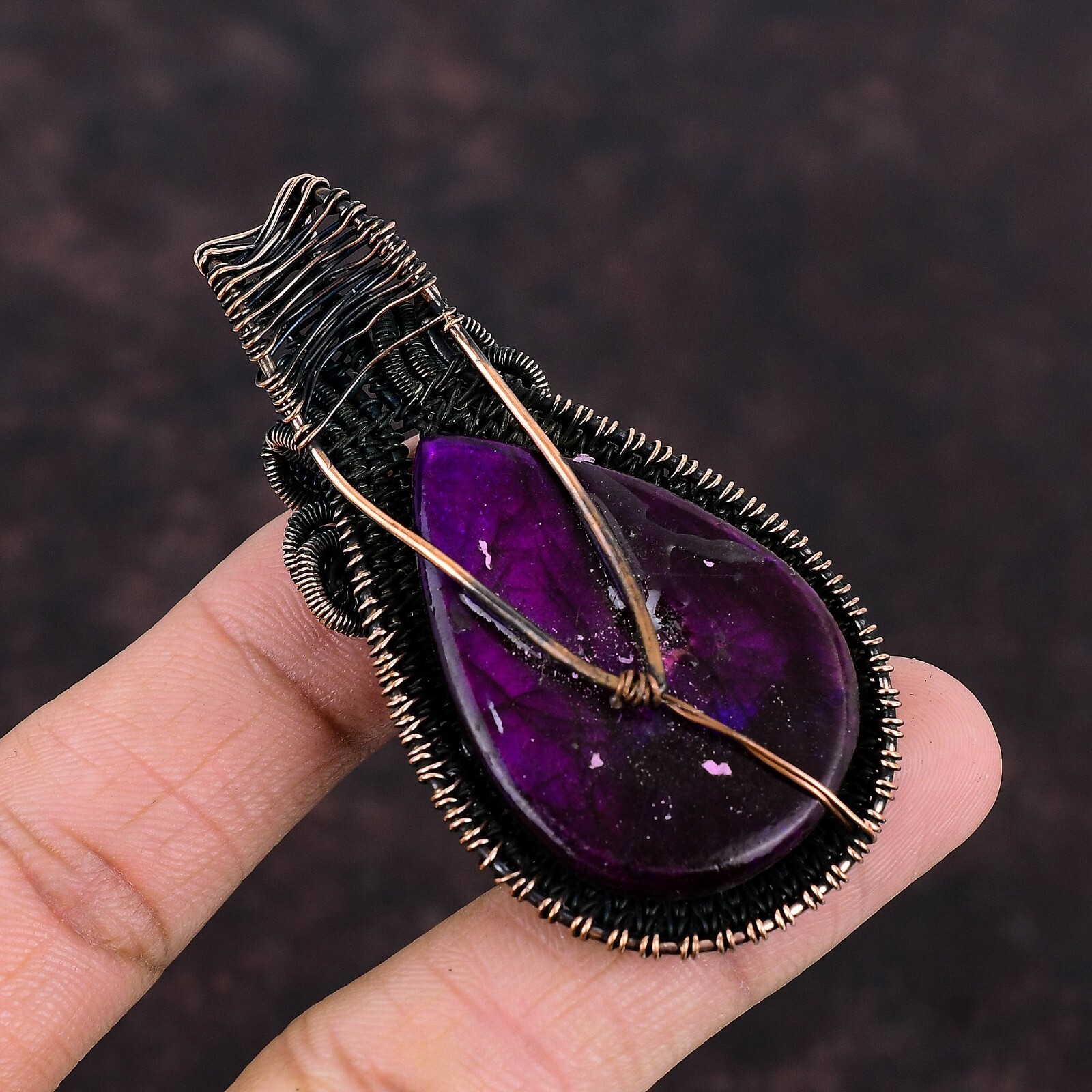 Pink Fire Labradorite Wire Wrapped Pendant Handcrafted Copper Dailywear 2.76″