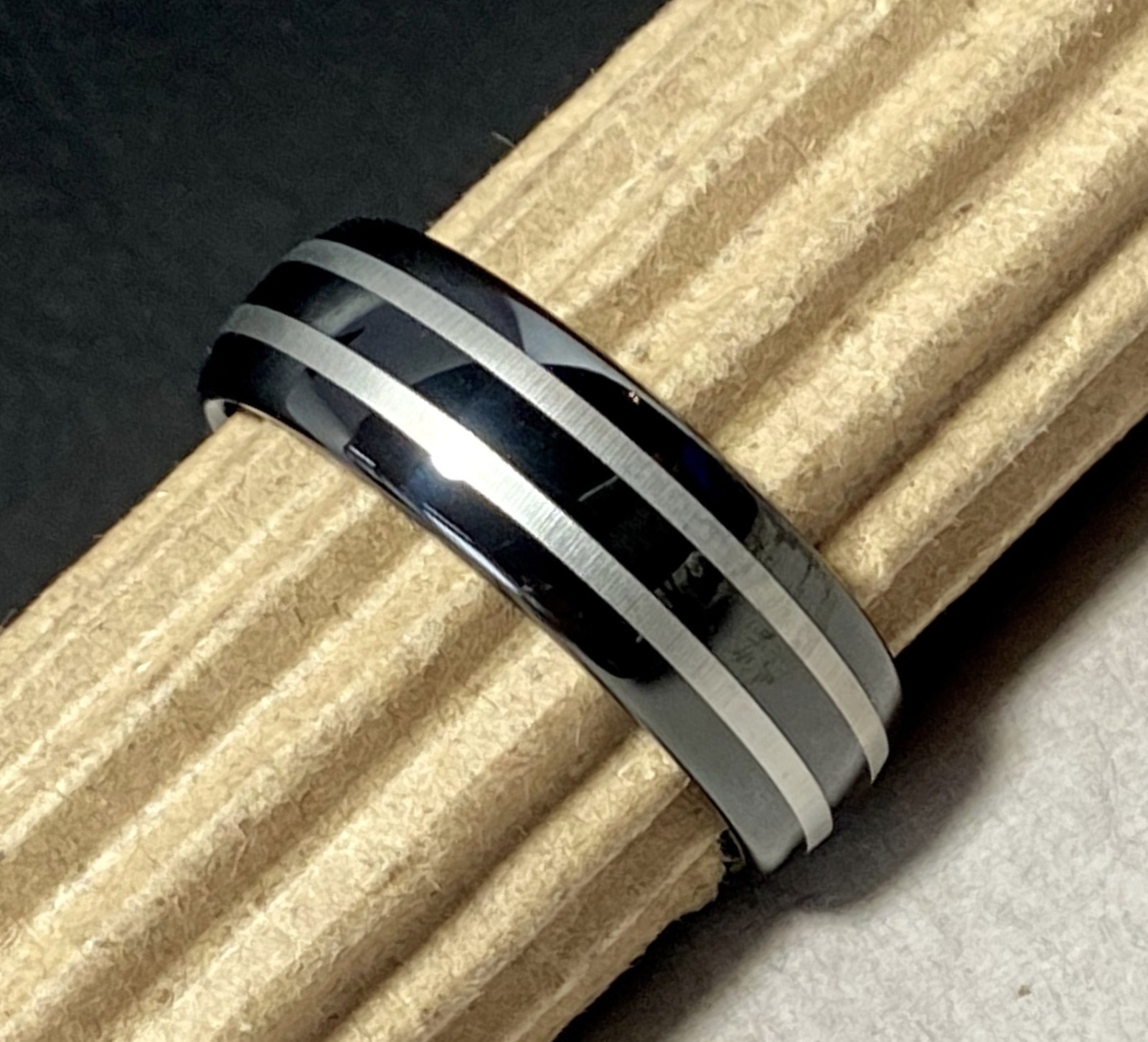 Black Ion Plated Double Stripe Tungsten Wedding Ring Size 9,10,11,12,13 (f85)