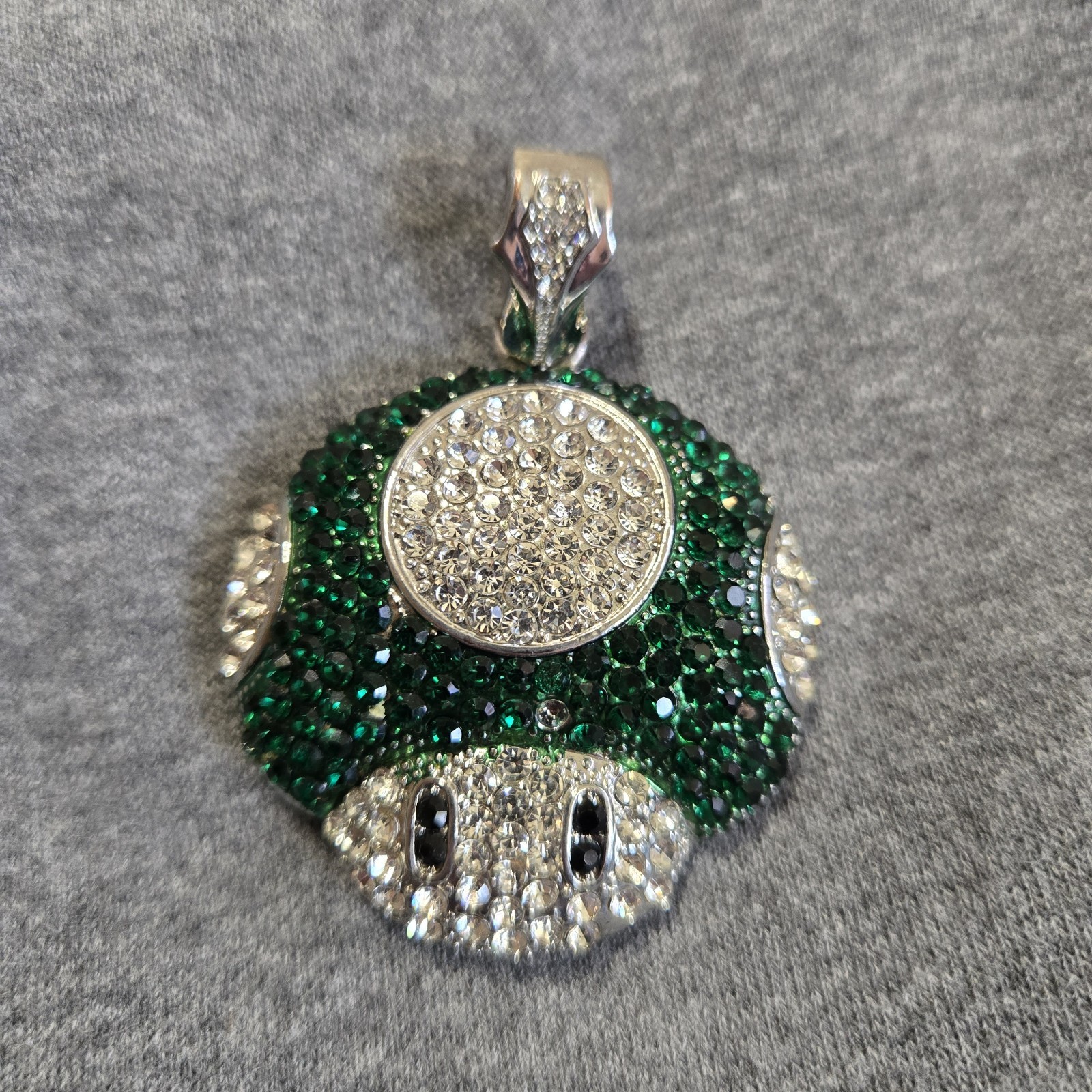 Iced Out Green Mushroom Pendant Mario Luigi Nintendo 1UP Hip Hop Bling No Chain