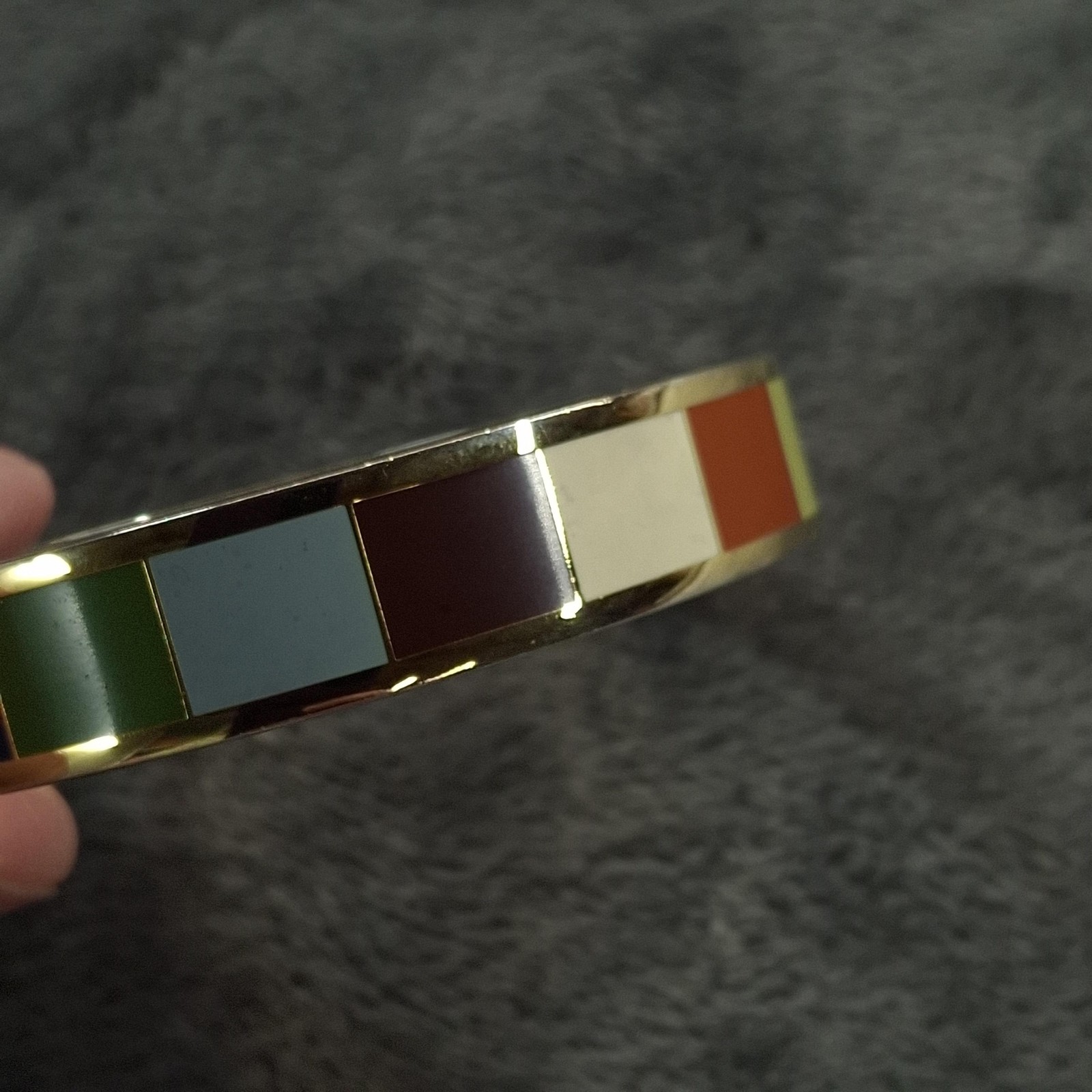 Coach Enamel Bangle Bracelet Gold Tone Multicolor Colorblock Slip On Signed