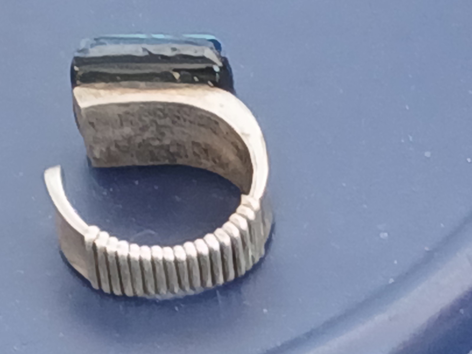 Vintage Sterling Silver Blue Dichroic Art Glass Adjustable Ring