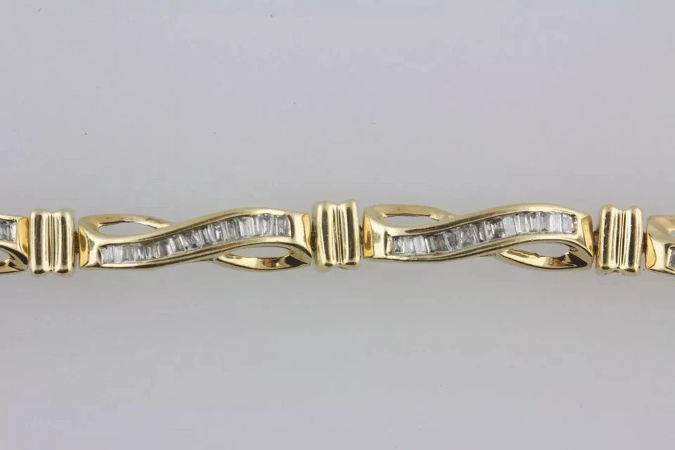 7CT Baguette Cut Simulated Diamond Unisex Tennis Bracelet 14k Yellow Gold Plated