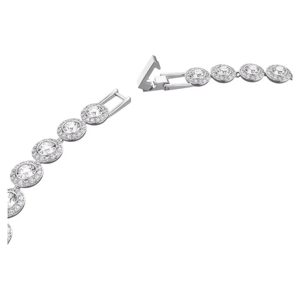 Swarovski White Crystal Tennis Necklace Halo Design Rhodium Plated Womens