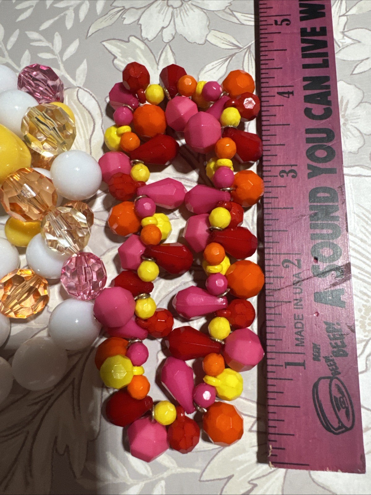 Lot Of 2 White Yellow Pink Orange Beaded Crystal Statement Bracelets Stretchy