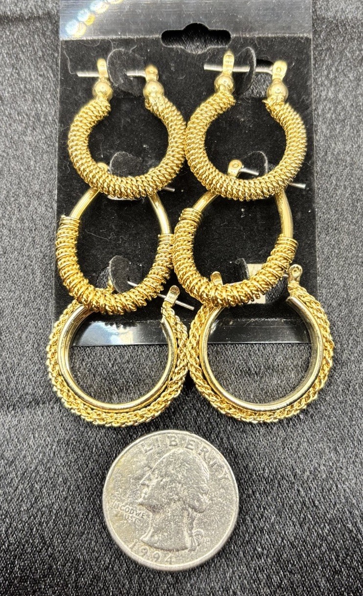 Hoop Earrings Lot Gold Tone Twisted Textured 8 Pair