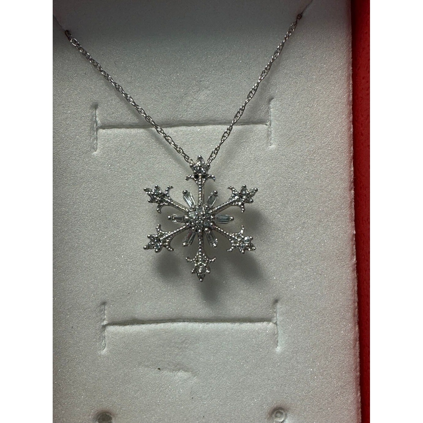 10 Karat Gold, Diamond, Baguette, Snowflake Necklace