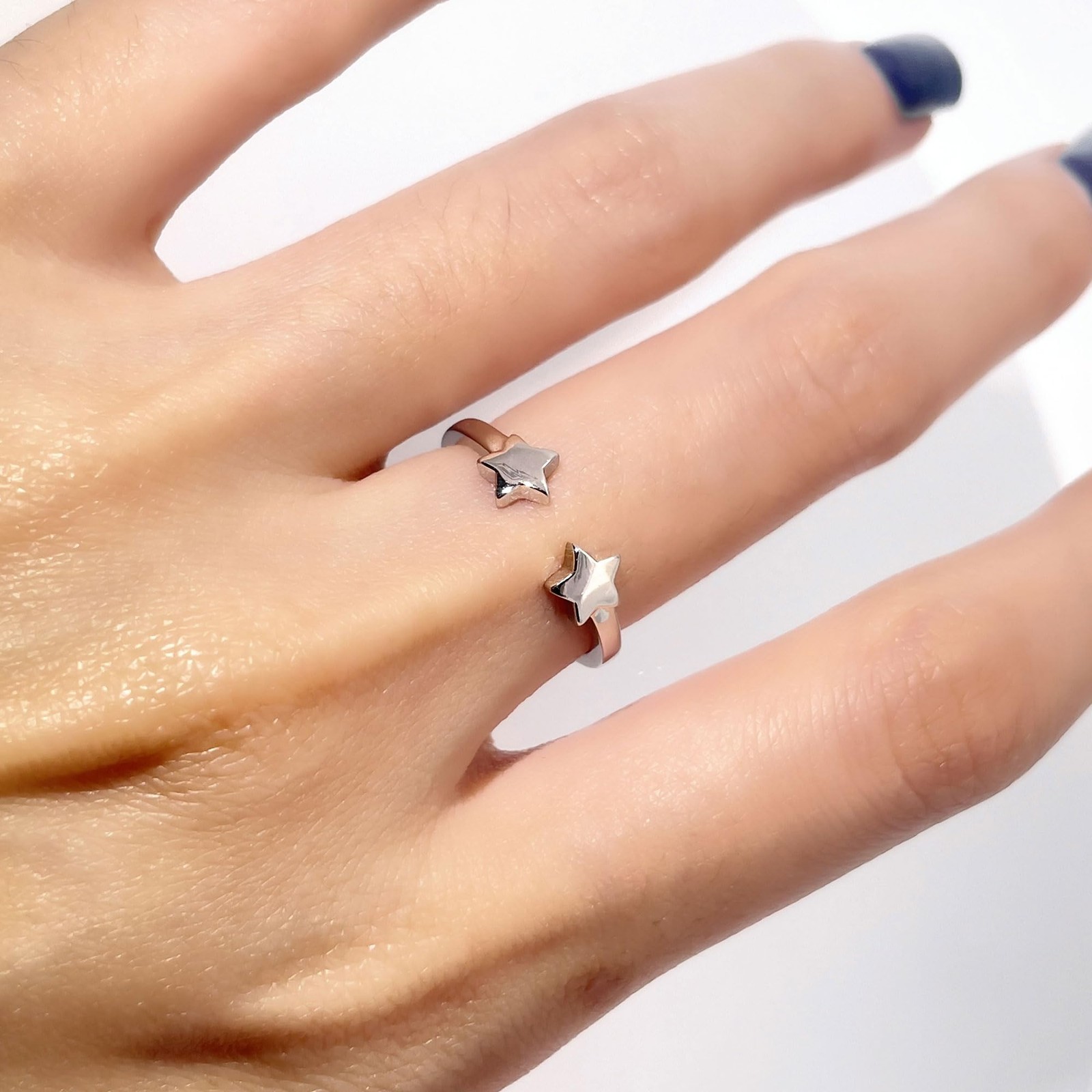 Warm Fortune Adjustable Star Open Ring, 18K Gold Plated Stackable Promise Ring,