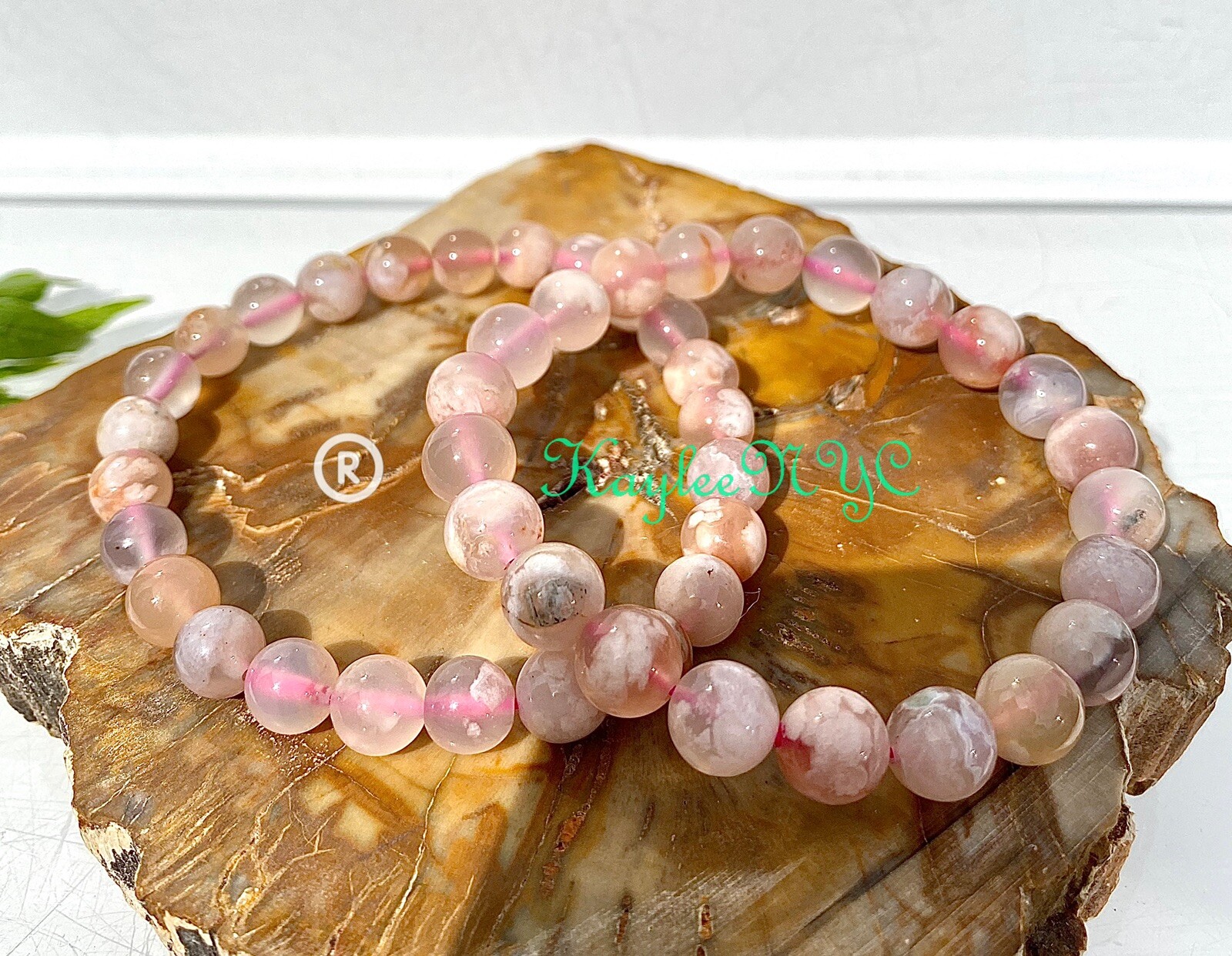 Wholesale lot 6 Pcs Natural Flower Agate 8mm 7.5” Stretch Bracelet
