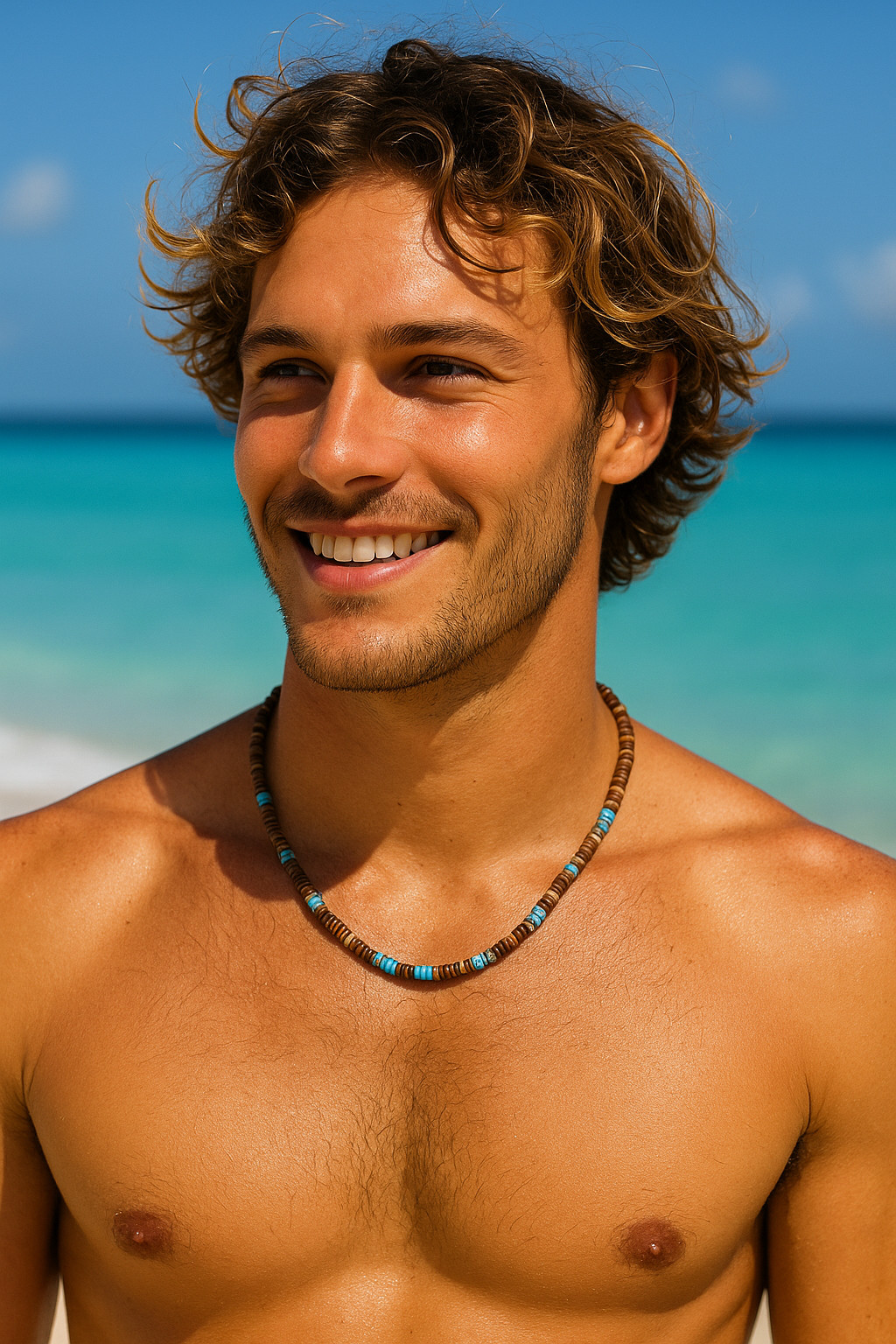 Puka Coconut Shell Necklace Choker Mens Womens Brown Blue Surfer Beach Bead 19in
