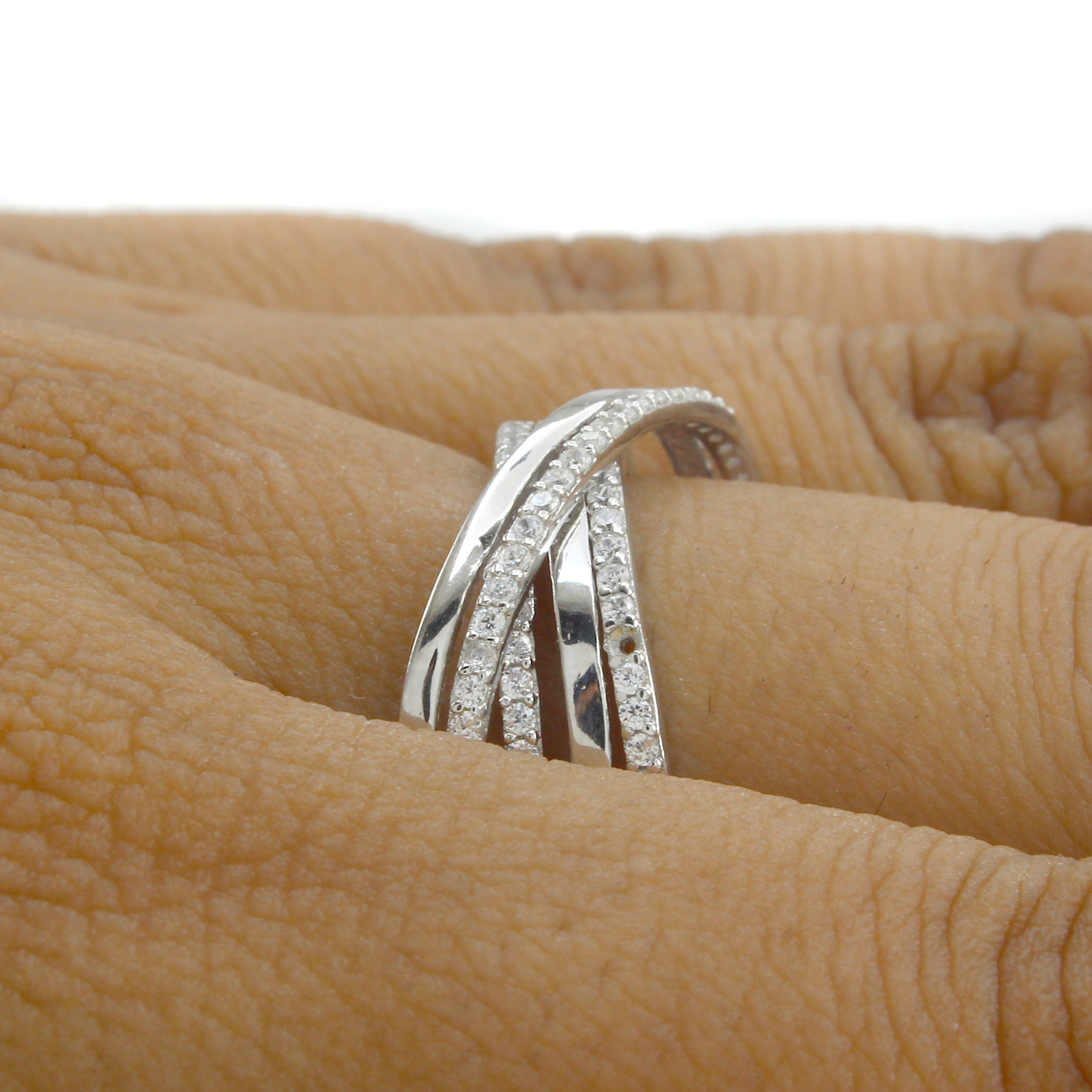 Criss Cross Engagement Wedding Ring Simulated Diamond Sterling Silver Size 10