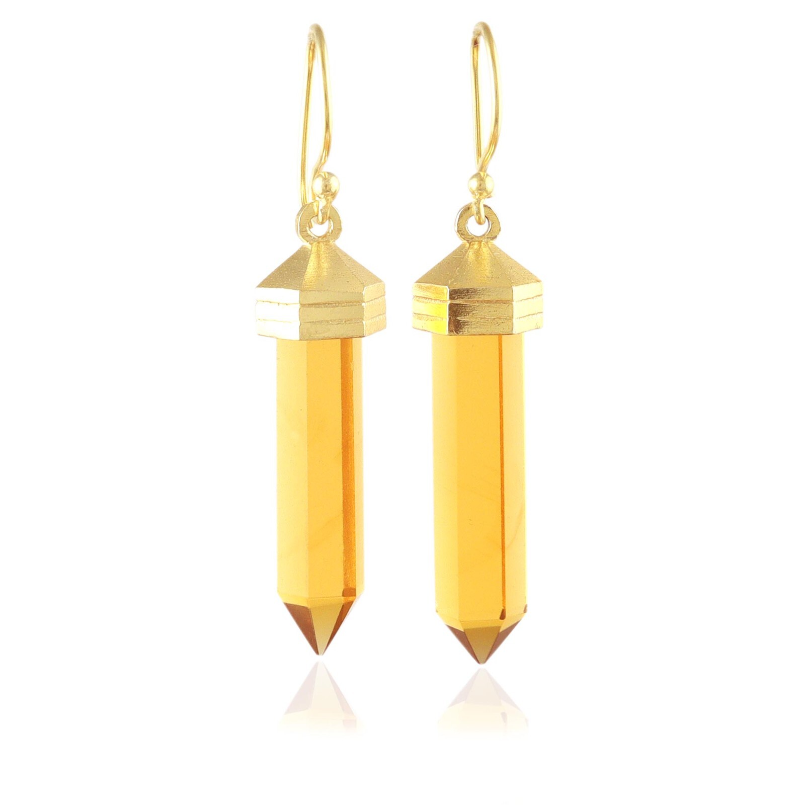 Good Quality Citrine Quartz Gold Plated Vintage Handmade Drop Dangle Earring
