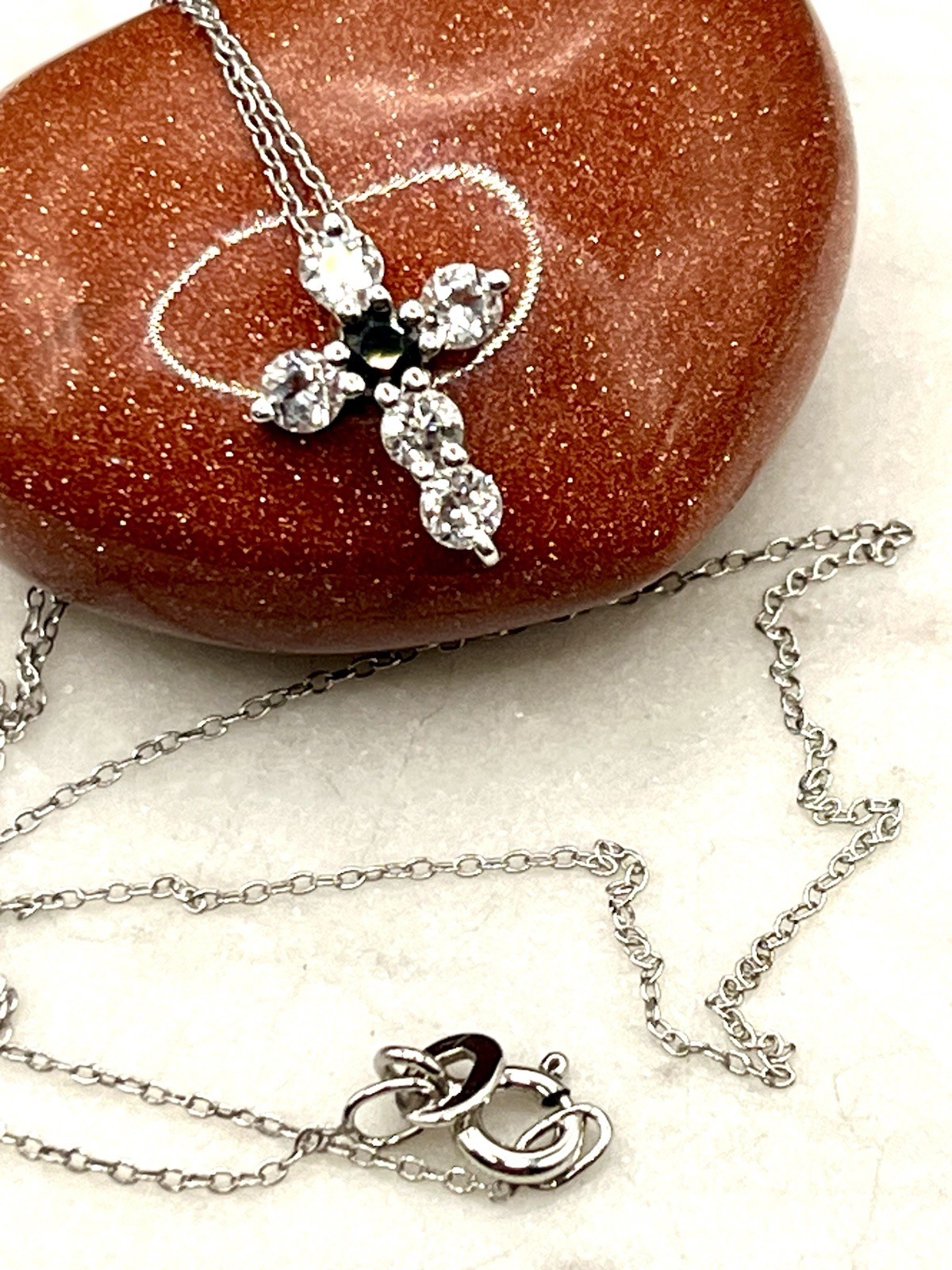 Genuine 1.00 ct Blue-White SAPPHIRE CROSS Necklace Sterling Silver – 18 In.