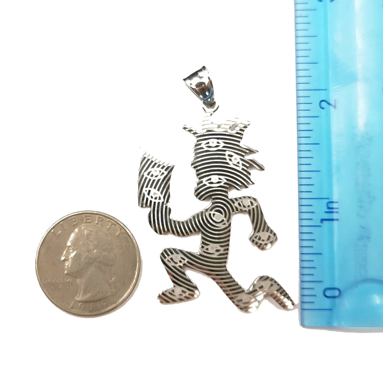 ICP Silver Large Etched Out Hatchet Man Charm Juggalo/Juggalette Necklace 24”