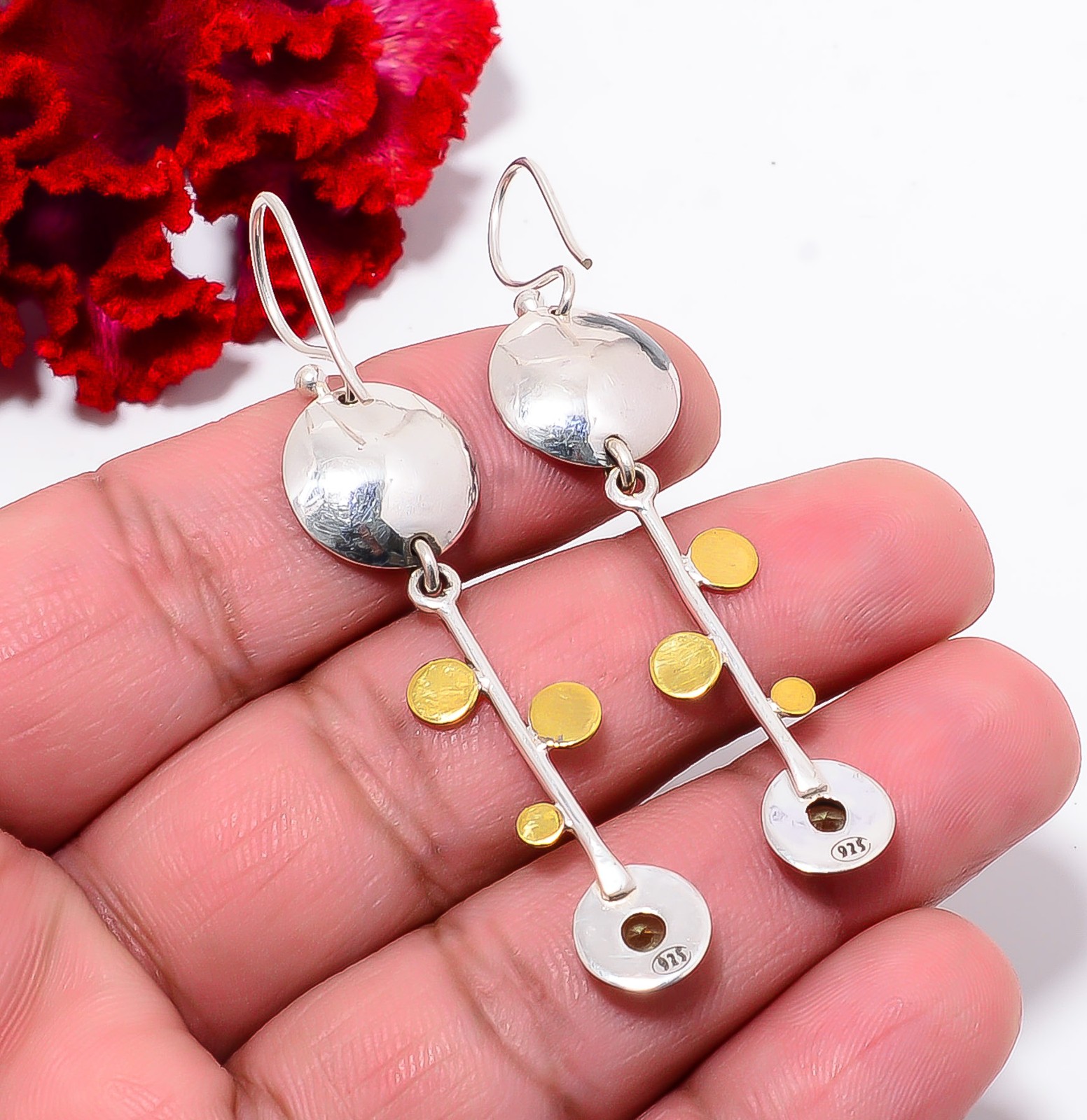 Green Amethyst 925 Sterling Silver Two Tone Earring 2.25″ E94228